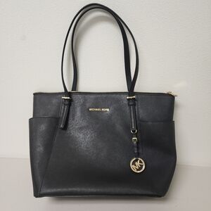 Michael Kors Large Black Saffiano Leather Top-Zip Tote Bag
